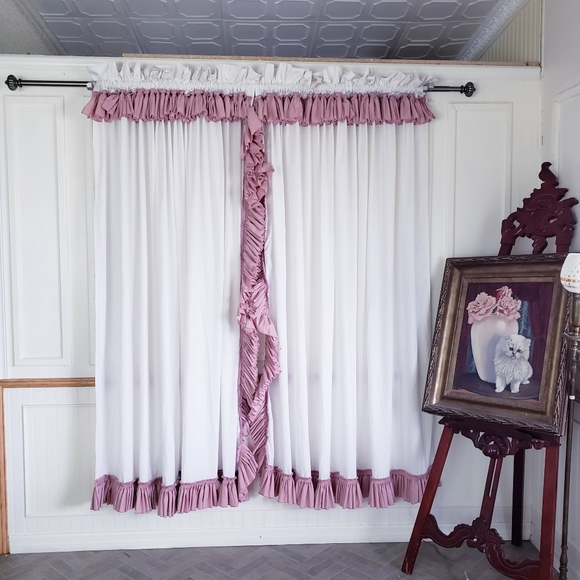 Vtg Priscilla Curtain Panels Ruffled 168W x 78L - Picture 8 of 12